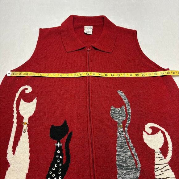 Allison Daley Embellished Cats Knit Red Sweater Vest Womens Plus Size 3X - Picture 8 of 11